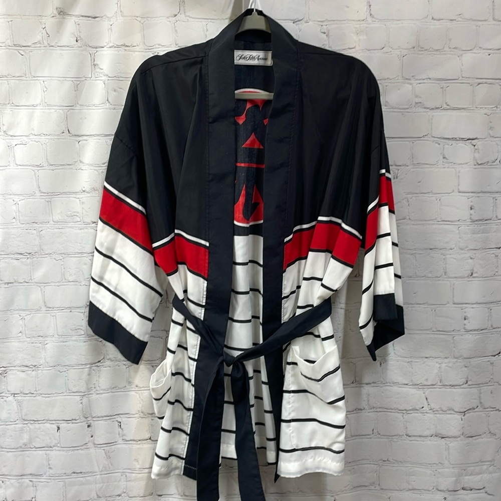 Saks Fifth Avenue Asian striped front & back design OSFA tie belt jacket